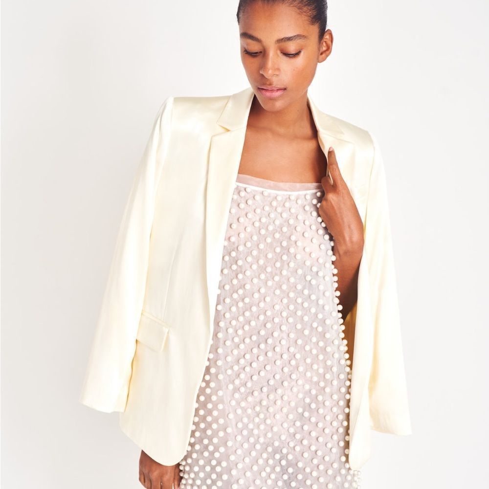 LoveShackFancy Cream Dress with Pearl Accents